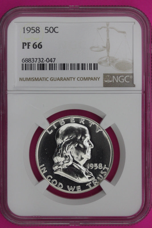 1958 PF 66 Ben Franklin Half Dollar High Grade Proof Silver Coin NGC Slab 959