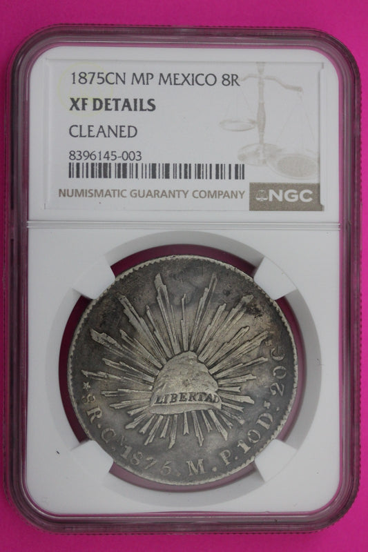 1875 CN MP Mexico 8 Reales XF Details Cleaned Silver Coin NGC Authentic 571