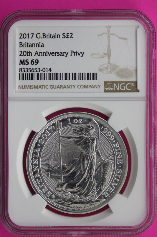 2017 MS 69 Great Britain £2 Britannia 20th Anniversary Privy NGC Graded Slab 731