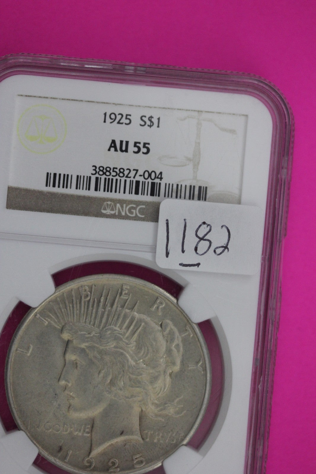 1925 AU 55 Peace Liberty Silver Dollar NGC Certified Graded Authentic Slab 1182