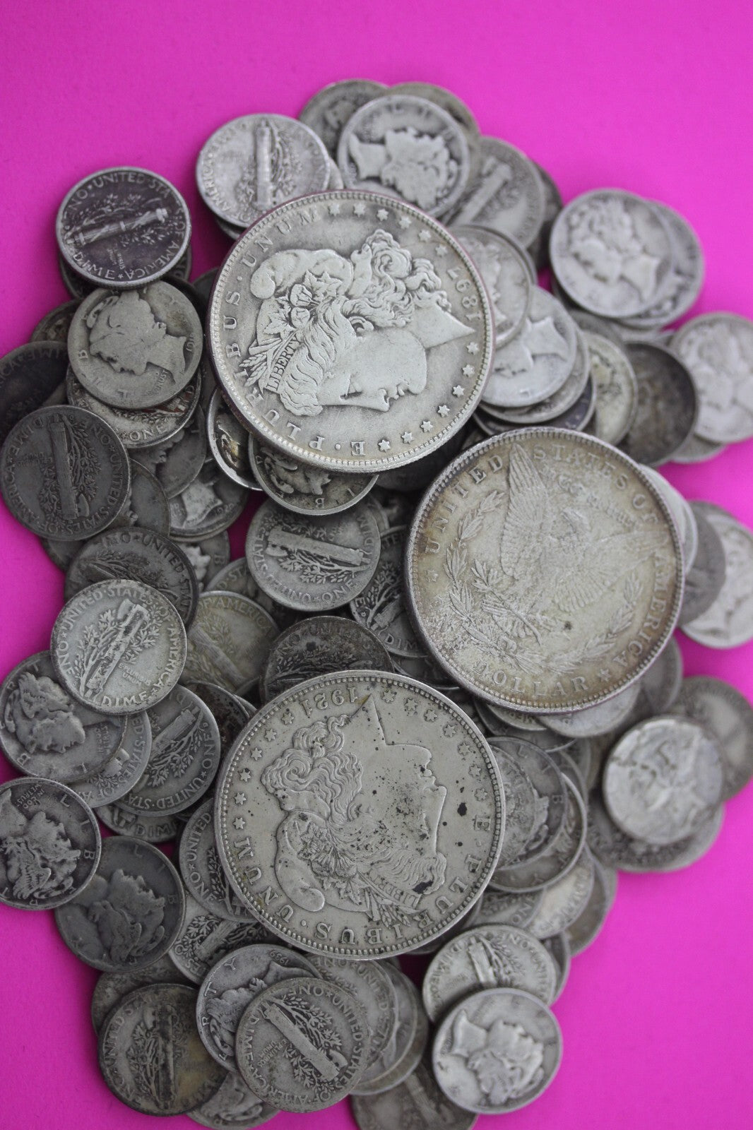 United States 90% Silver Coins $7.00 Face Value With One Morgan Dollar Junk