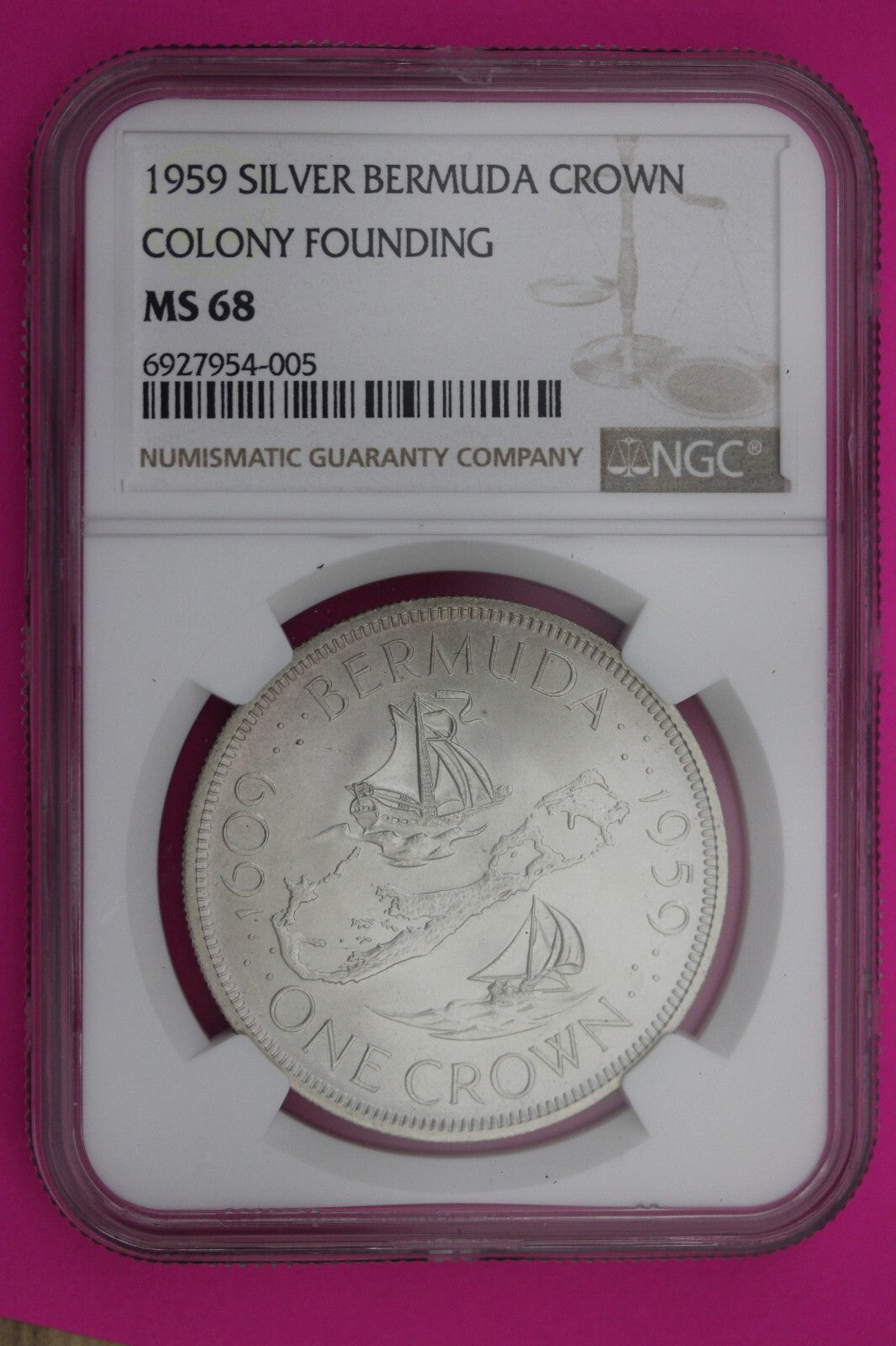 1959 MS 68 Bermuda Crown Colony Founding Silver Coin NGC Certified Authentic 213