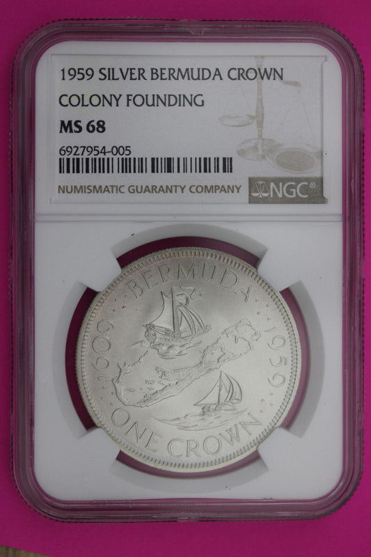 1959 MS 68 Bermuda Crown Colony Founding Silver Coin NGC Certified Authentic 213