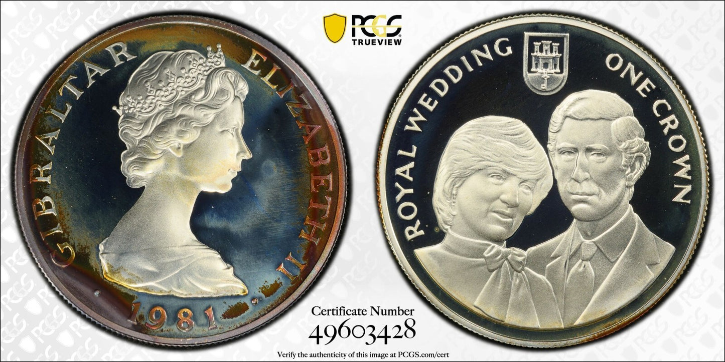 Toned 1981 PR 68 DCAM Crown Gibraltar Princess Diana Royal Wedding PCGS Slab 600