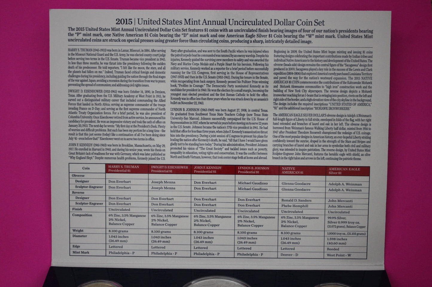 Gem 2015 Brilliant Uncirculated 6 Dollars U.S. Mint Set Silver Eagle COA 9068