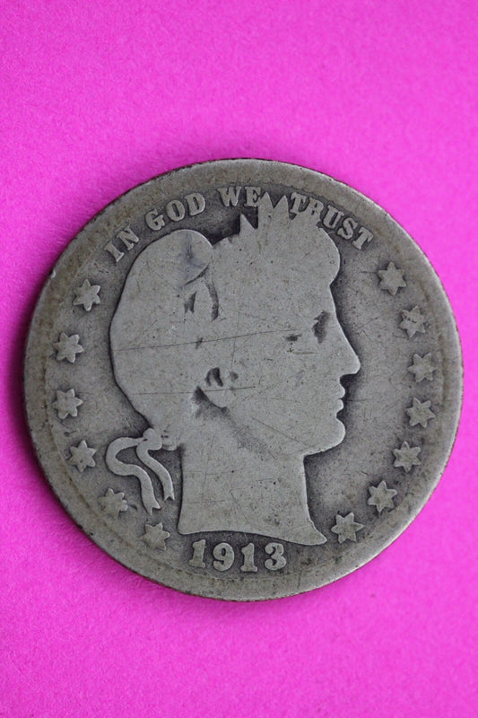 1913 P Barber Liberty Silver Quarter Scarce Guaranteed Authentic Rare Coin 0881