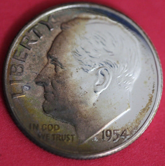 Rainbow Toned 1954 Silver Proof Roosevelt Dime Fast Shipping OCE 18