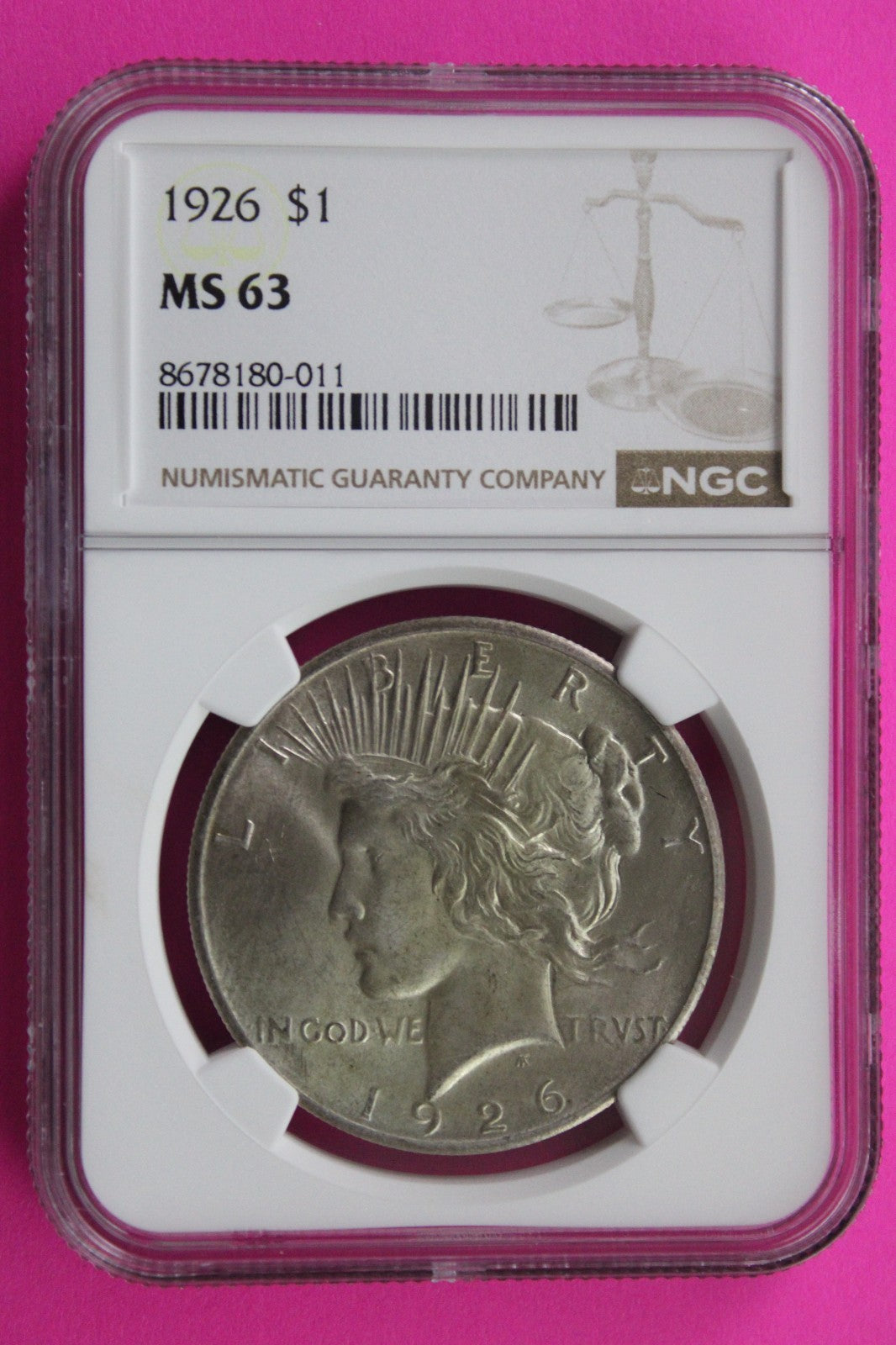1926 P MS 63 Liberty Peace Silver Dollar NGC Certified Graded Authentic 741
