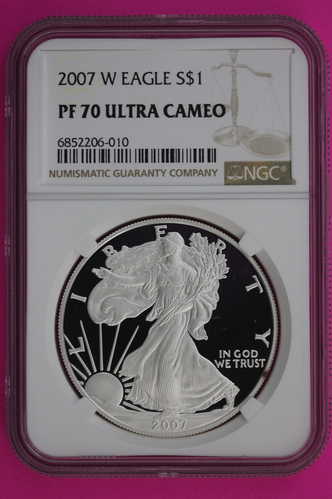 2007 W PF 70 Silver American Eagle Ultra Cameo Authentic Proof Coin NGC 1107