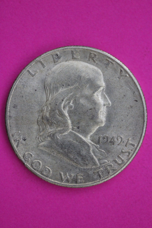 High Grade 1949 S Ben Franklin Silver Half Dollar Guaranteed Authentic Coin 1328