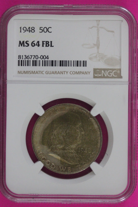 1948 P MS 64 Full Bell Lines Ben Franklin Silver Half Dollar NGC FBL Slab 86