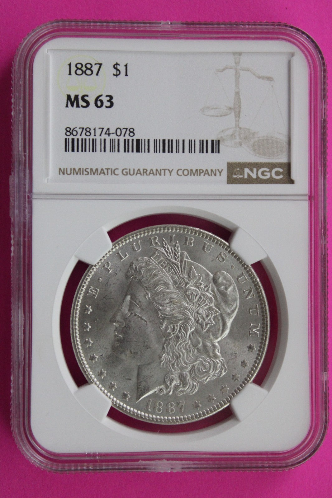 1887 P MS 63 Liberty Morgan Silver Dollar NGC Certified Graded Authentic 805