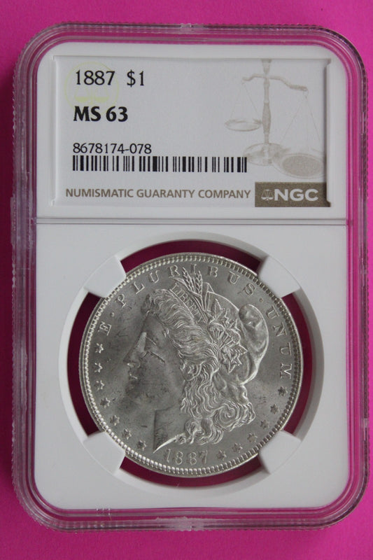 1887 P MS 63 Liberty Morgan Silver Dollar NGC Certified Graded Authentic 805