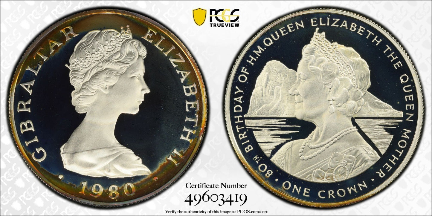 Toned 1980 PR 68 DCAM Crown Gibraltar  PCGS Queen Elizabeth 80th Birthday 550