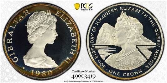 Toned 1980 PR 68 DCAM Crown Gibraltar  PCGS Queen Elizabeth 80th Birthday 550