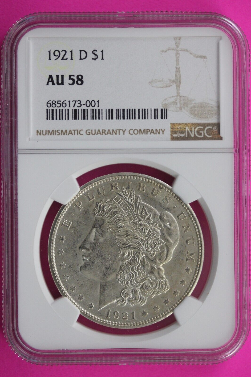 1921 D AU 58 Liberty Morgan Silver Dollar NGC Certified Graded Authentic 699