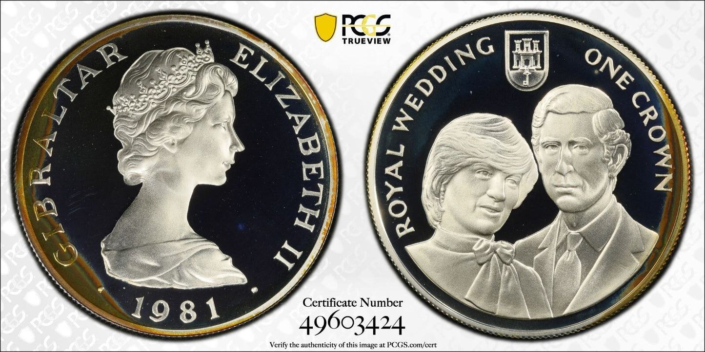Toned 1981 PR 68 DCAM Crown Gibraltar Princess Diana Royal Wedding PCGS Slab 599