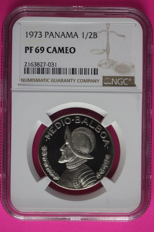 Top Pop 1973 Panama PF 69 Cameo Proof Silver 1/2 Balboa NGC Certified Slab 1034