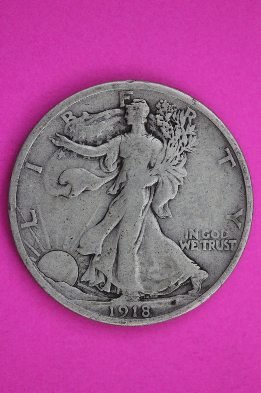 1918 P Walking Liberty Silver Half Dollar Guaranteed Authentic Genuine Coin 1619