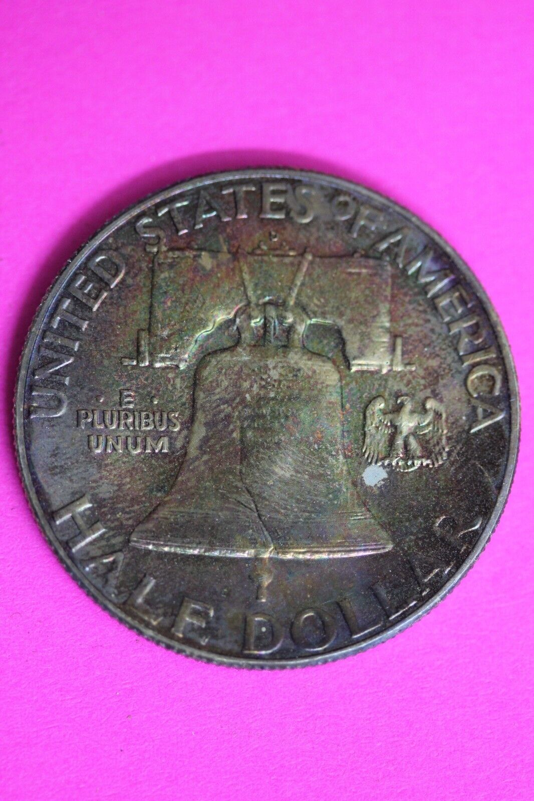 Rainbow Toned 1963 D Ben Franklin Silver Half Dollar Exact Coin Shown OCE 75