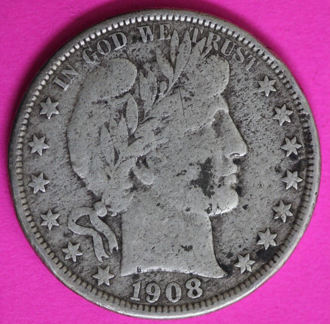 1908 O Barber Liberty Half Dollar Silver Semi Key Date Coin New Orleans Mint 47