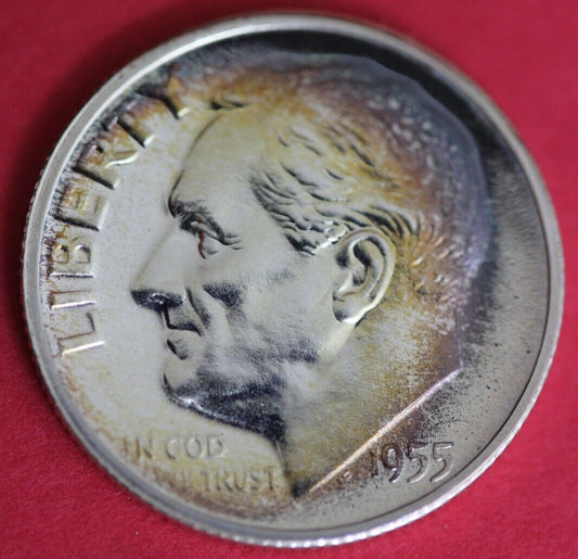 Rainbow Toned 1955 Silver Proof Roosevelt Dime Exact Coin Pictured OCE 43