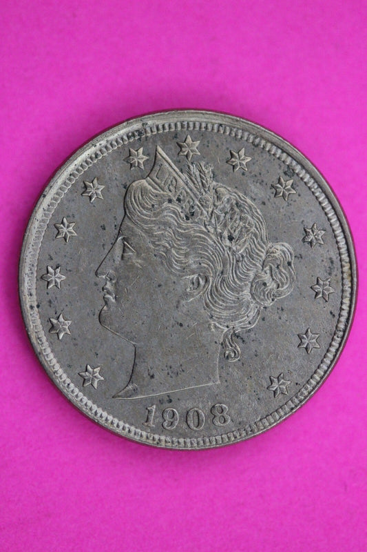 High Grade 1908 V Liberty Nickel Exact Coin Pictured Scarce Semi Key Date 14
