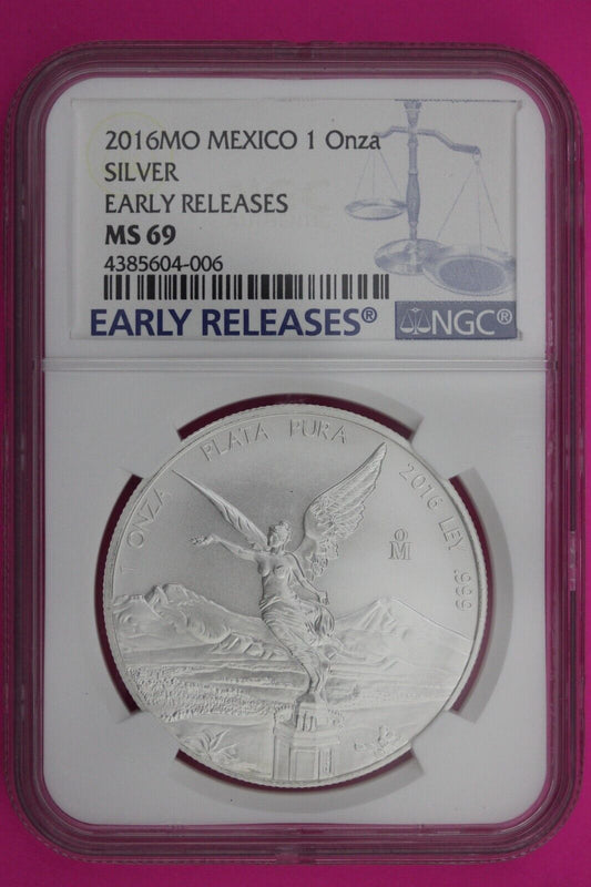 2016 MS 69 Mexico Libertad 1 Onza 1 OZ .999 Silver NGC Certified Graded Slab 595