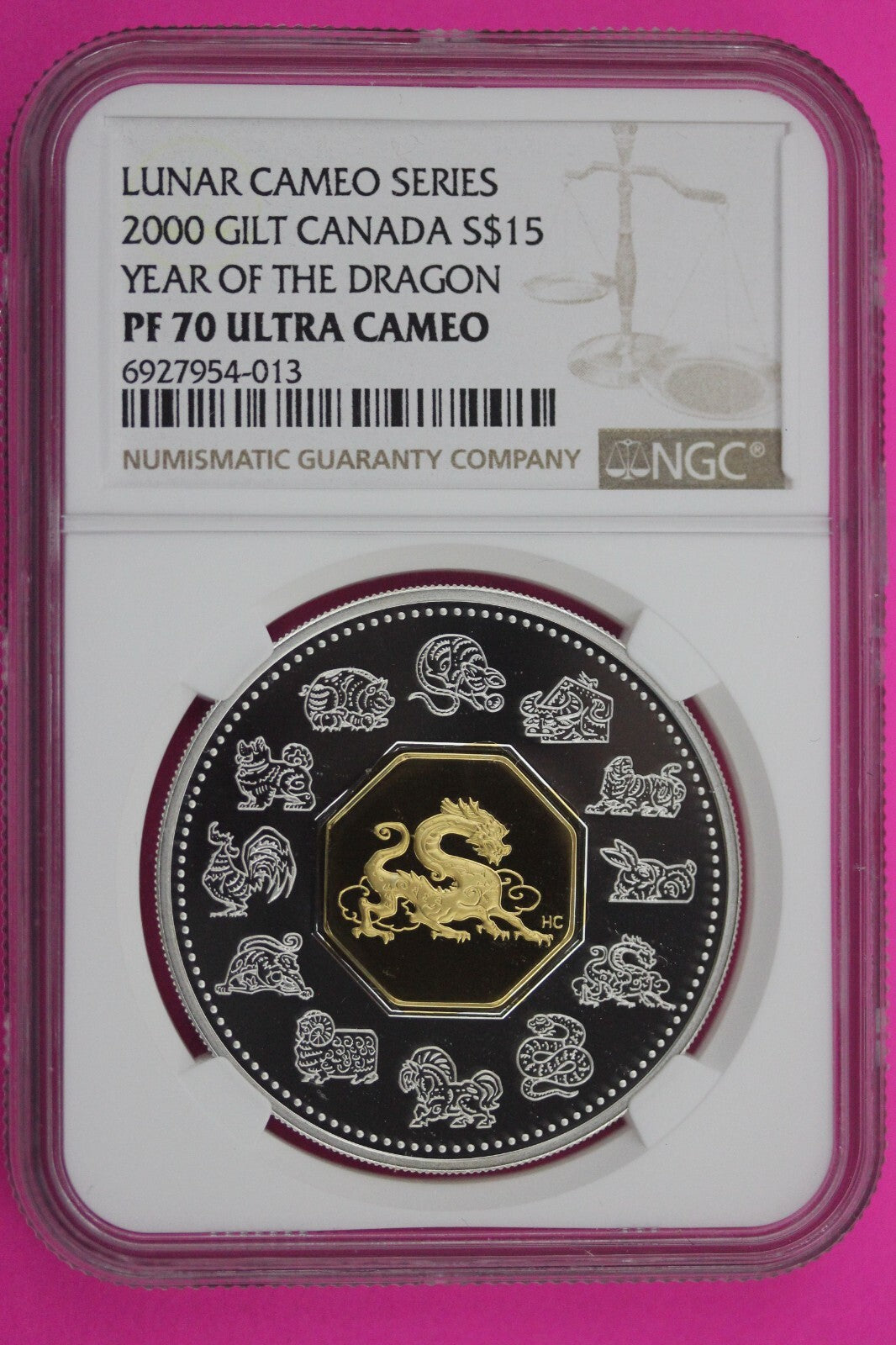 Rare Top Pop 2000 PF 70 Gilded Canada $15 Proof Year Of The Dragon Lunar NGC 185