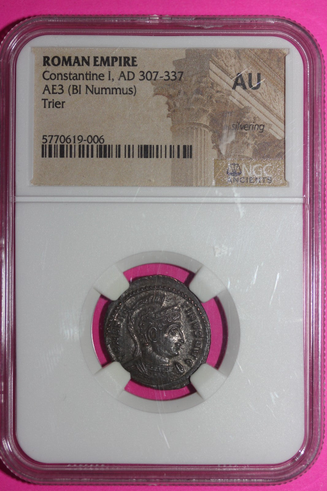 AU Roman Empire Constantine I AD 307-337 AE3 BI Nummus Trier NGC Certified 91