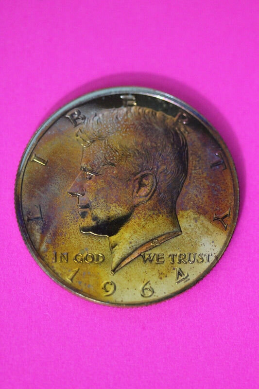 Rainbow Toned 1964 Accented Hair John F Kennedy Proof Half Dollar Exact Coin 16
