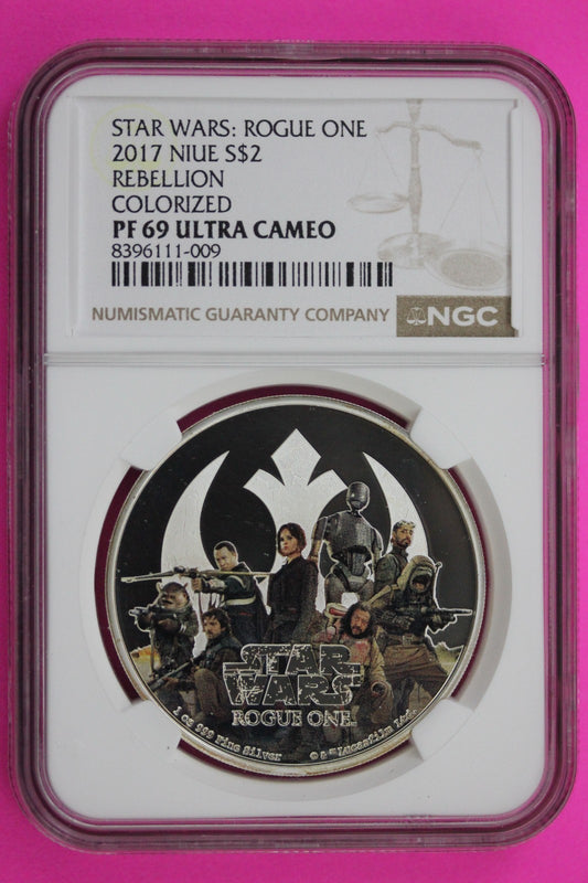2017 Star Wars Rogue 1 Rebellion PF 69 1 OZ Silver Colorized Coin Niue NGC 595