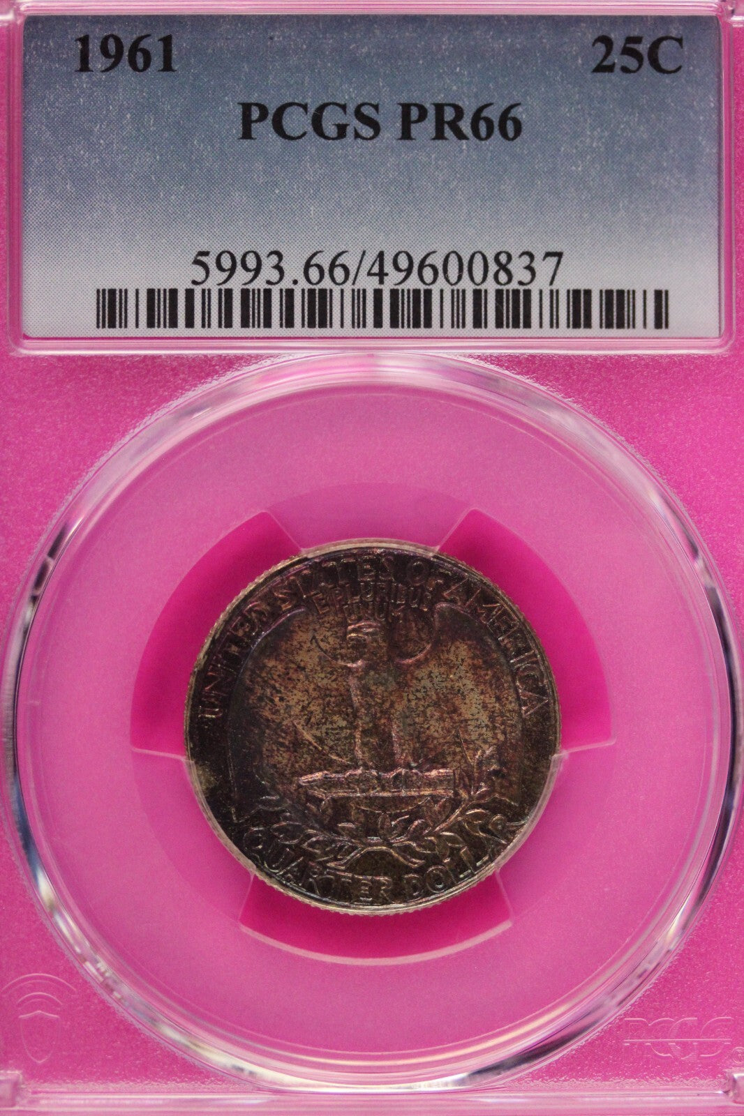 Toned 1961 PR 66 Washington Quarter PCGS Graded Certified Authentic Slab 107