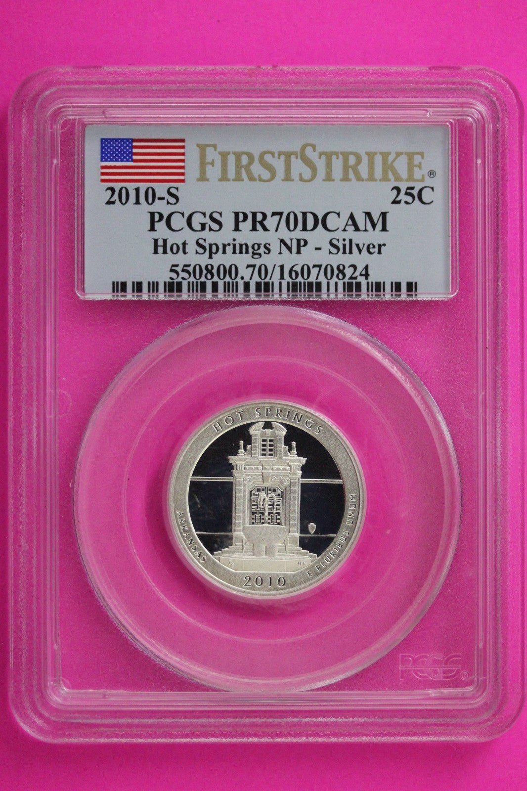 2010 S PR 70 Silver Quarter Hot Springs Park ATB PCGS Graded Certified Slab 330