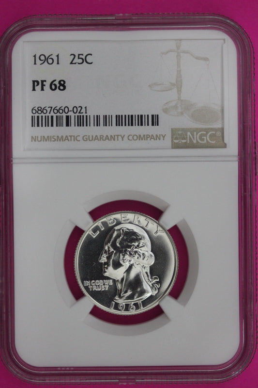 1961 PF 68 Proof Washington Silver Quarter NGC Certified Graded Authentic 854