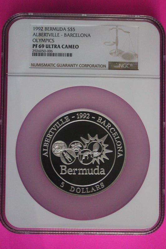 Top Pop Finest Known 1992 PF 69 Ultra Cameo Bermuda Olympic 5 OZ Silver NGC 7096