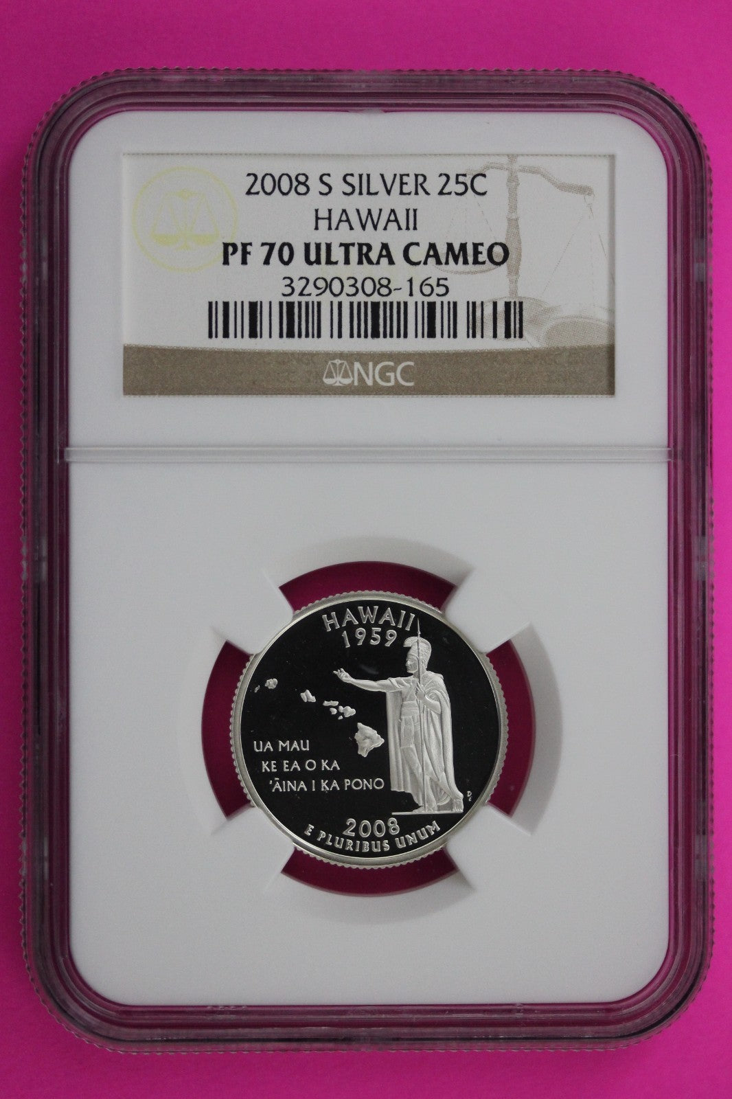 2008 S PF 70 Hawaii Silver State Quarter NGC Certified Authentic Slab 453
