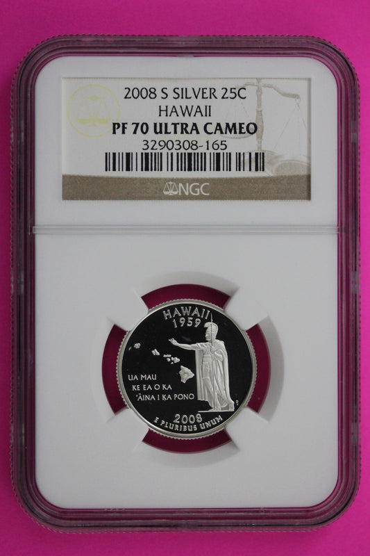 2008 S PF 70 Hawaii Silver State Quarter NGC Certified Authentic Slab 453