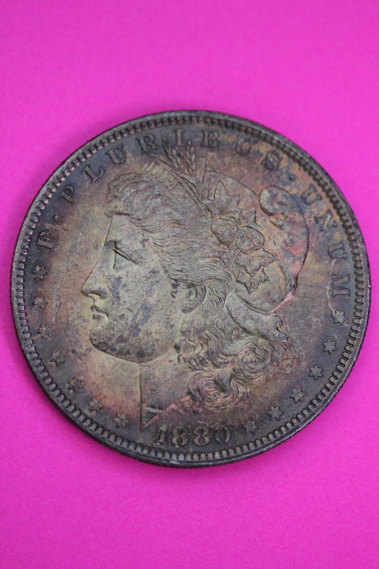 Rainbow Toned 1880 P Morgan Lady Liberty Silver Dollar Scarce Key Date Coin 375