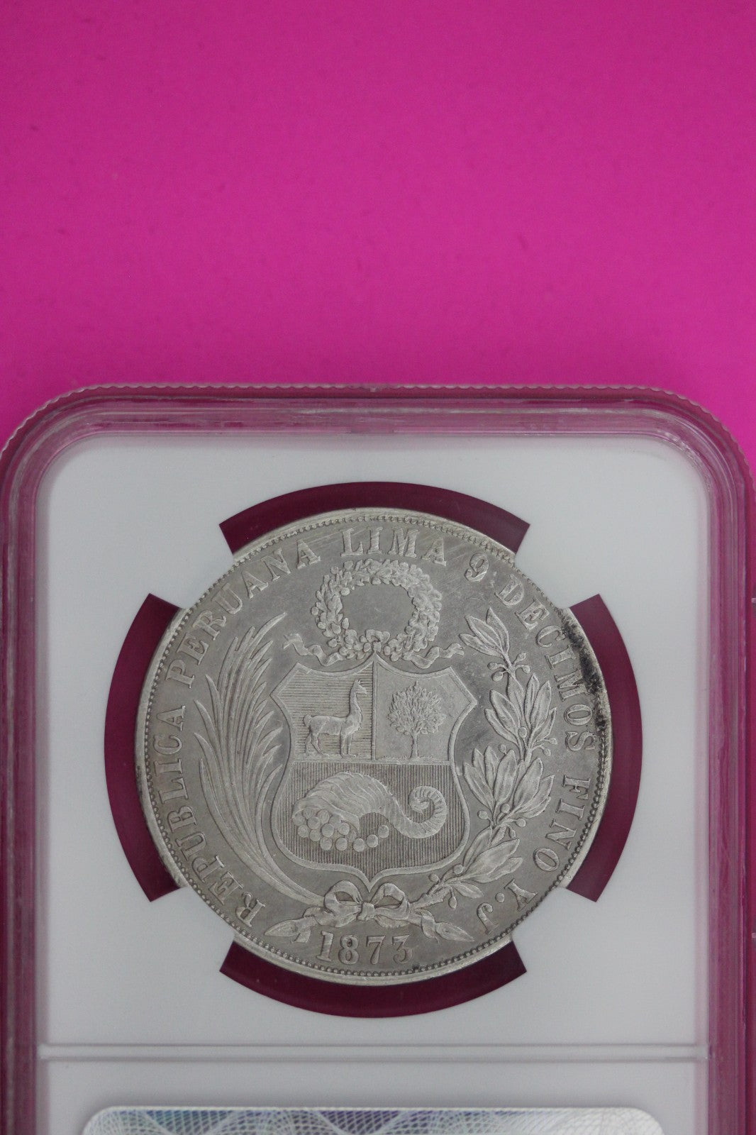 1873 AU Details Peru 1 Sol Silver Coin Surface Hairlines NGC Certified Slab 1203
