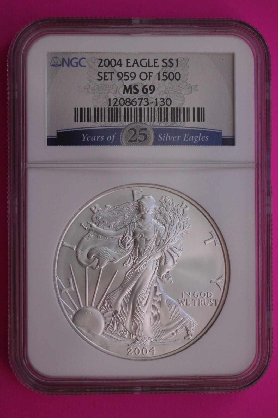 2004 MS 69 American Silver Eagle 1 OZ NGC Slab Special Label Set 959 of 1500 371
