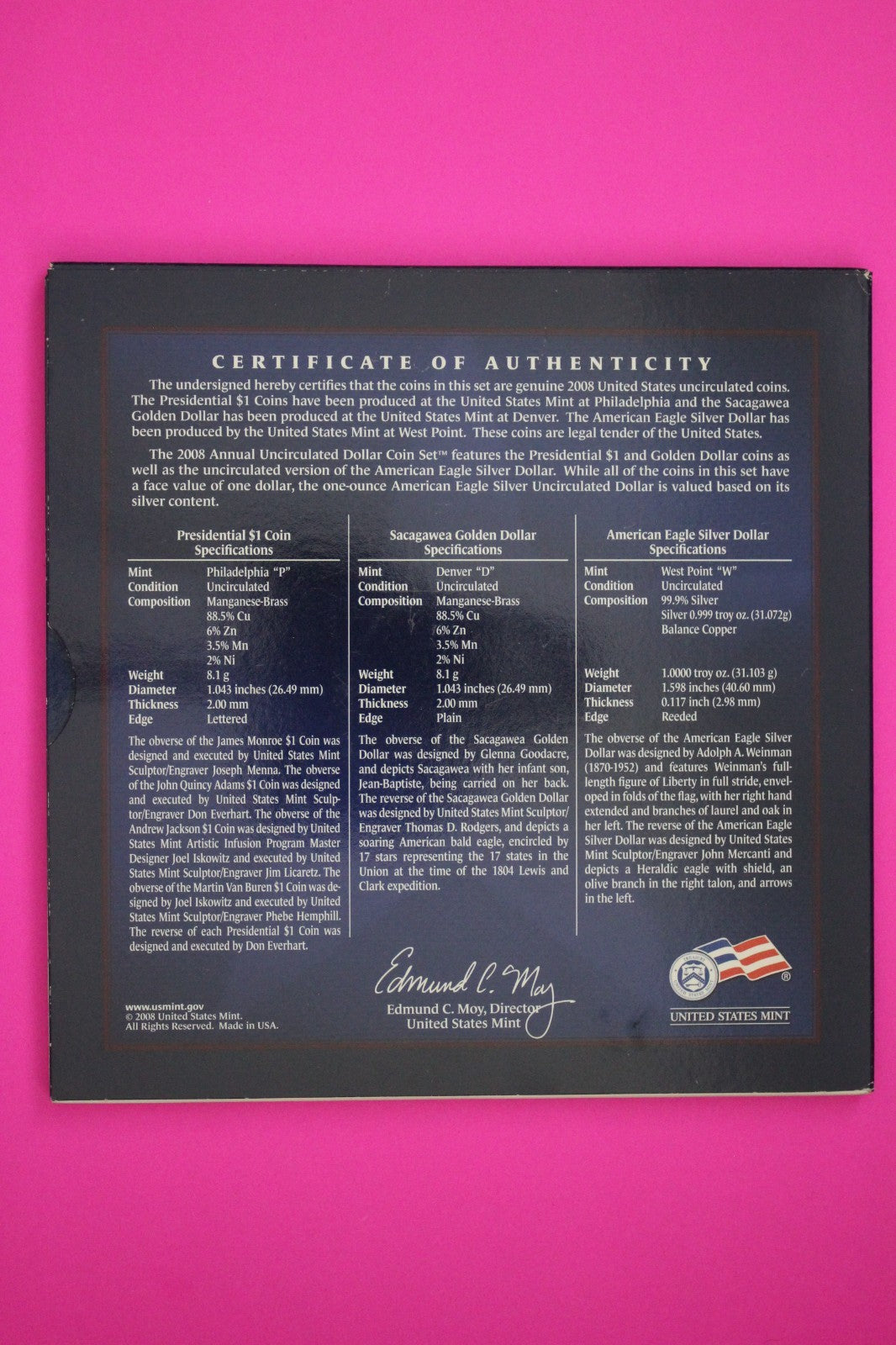 Gem 2008 Brilliant Uncirculated 6 Dollars U.S. Mint Set Silver Eagle COA 9057