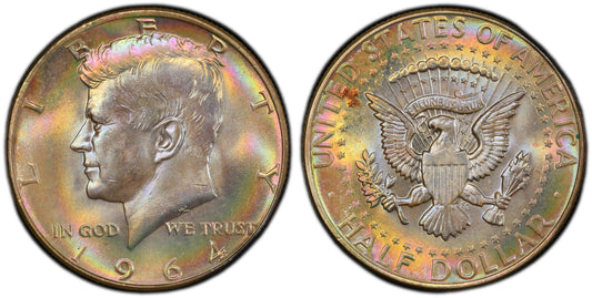 Rainbow Toned 1964 P Silver MS 66 John F Kennedy Silver Half Dollar PCGS 145