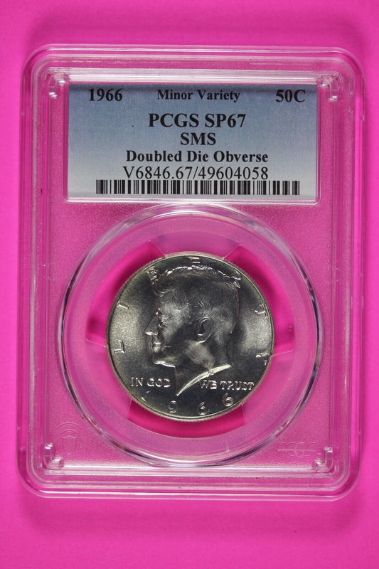 Mint Error Double Die Obverse 1966 SP 67 SMS Kennedy Half Dollar PCGS Slab 661