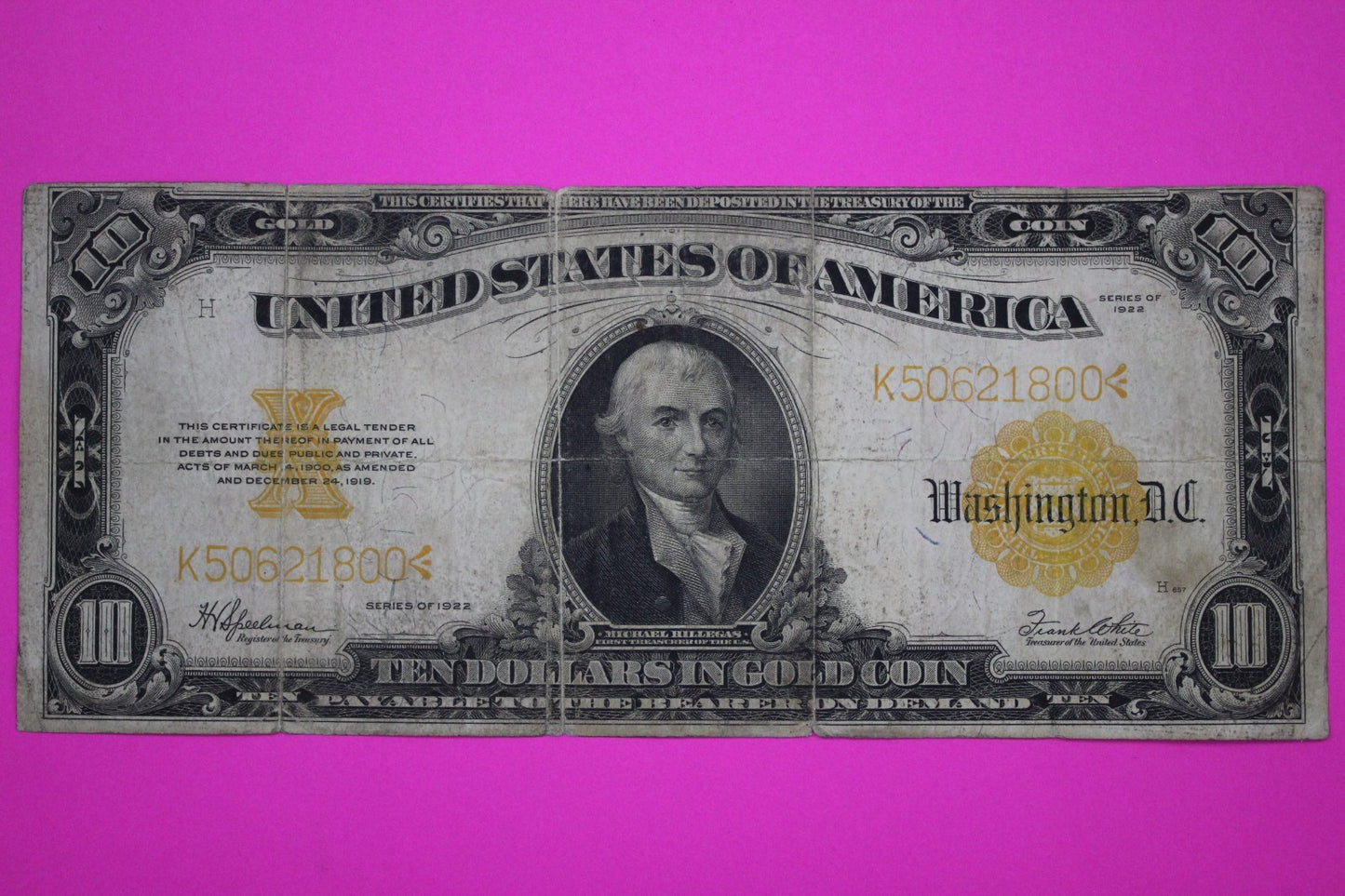 1922 $10 Ten Dollars Gold Certificate FR 1173 Guaranteed Authentic & Genuine 45