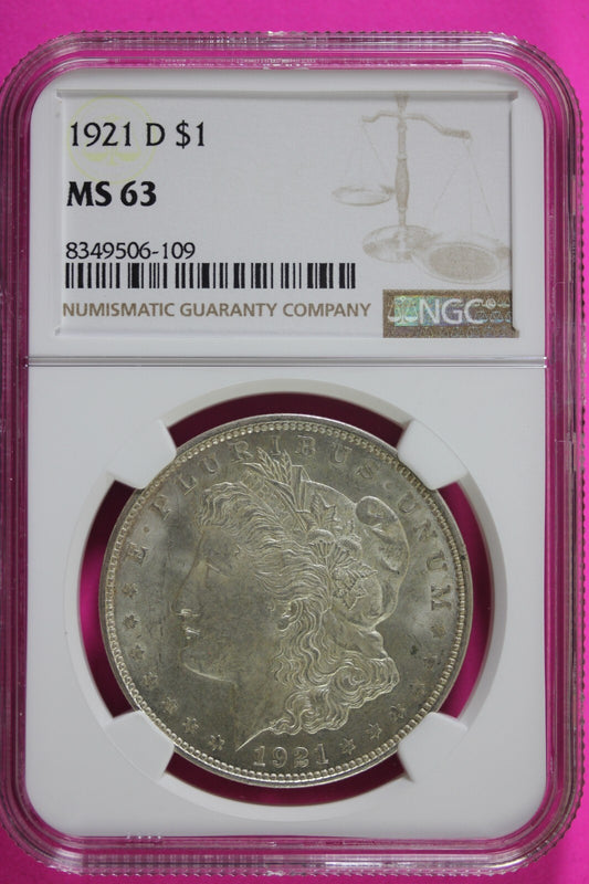 1921 D MS 63 Liberty Morgan Silver Dollar NGC Certified Graded Authentic 673