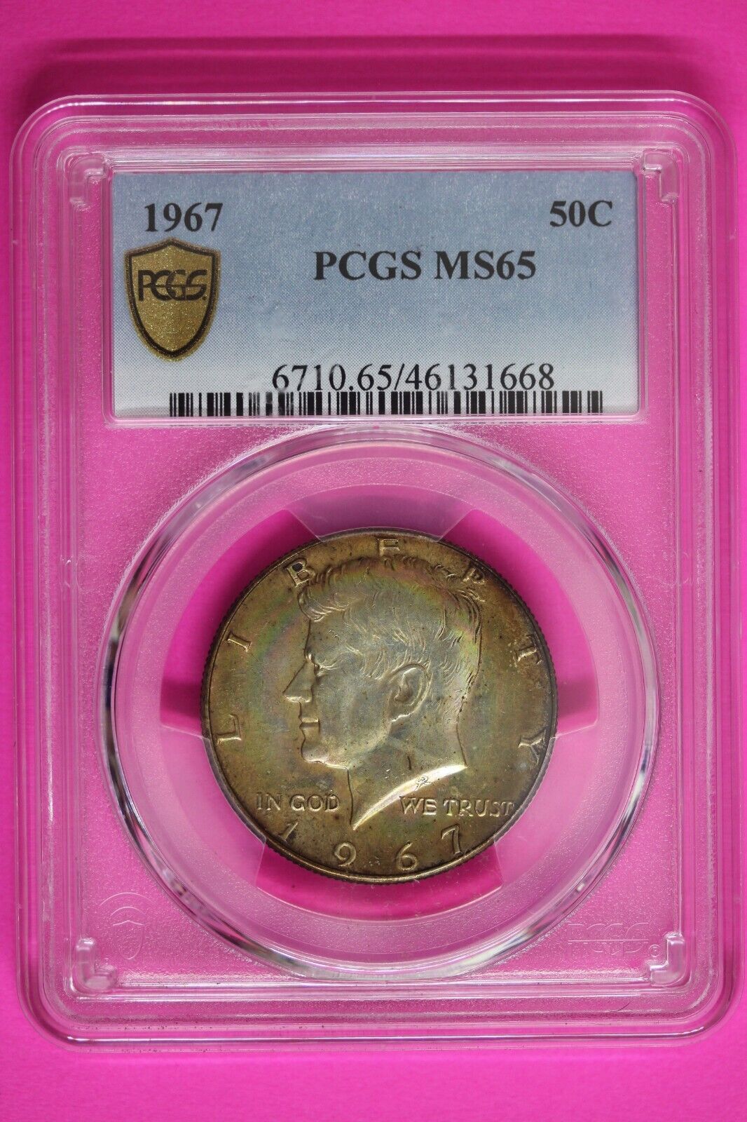 Trueview Rainbow TONED 1967 MS 65 John Kennedy Half Dollar PCGS Slab OCE 1549
