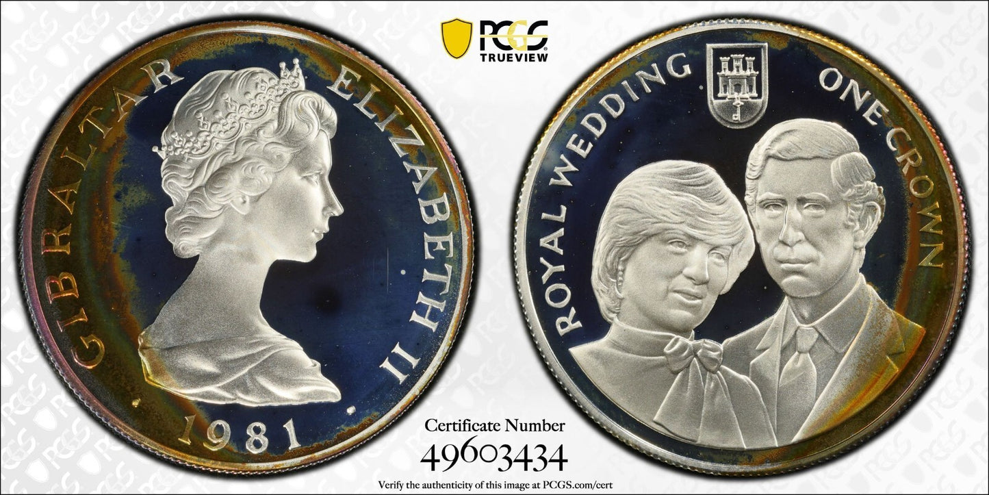 1981 PR 68 DCAM Crown Gibraltar Princess Diana Royal Wedding PCGS Silver 640