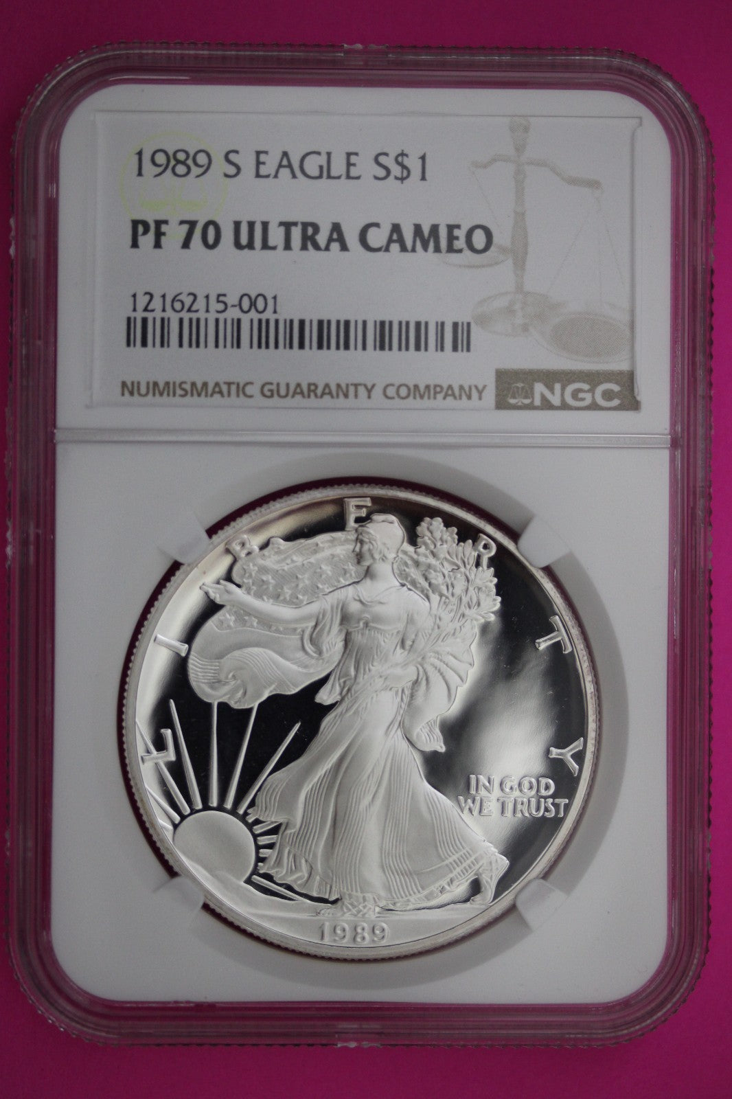 1989 S PR 70 Silver Eagle Proof Ultra Cameo 1 OZ NGC Graded Authentic Slab 895