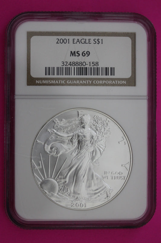 2001 MS 69 Silver Eagle 1 OZ .999 Silver NGC Certified Graded Authentic 216